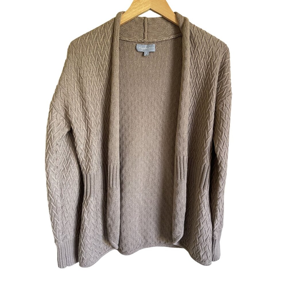 Magnolia Grace Wool Blend Light Brown Tan Open Cardigan Sweater Size Medium
